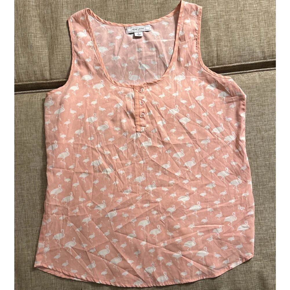 Adam Levine Women’s Pink Flamingo Print Scoop Neck Button Tank Top Sleeveless L